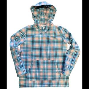NWOT - USA Made, Wears Woody 100% Cotton Plaid Flannel Hoodie Pink & Blue SZ XL